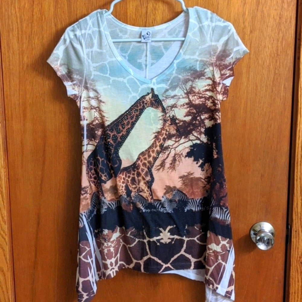 Flowy giraffe zebra shirt with gems small